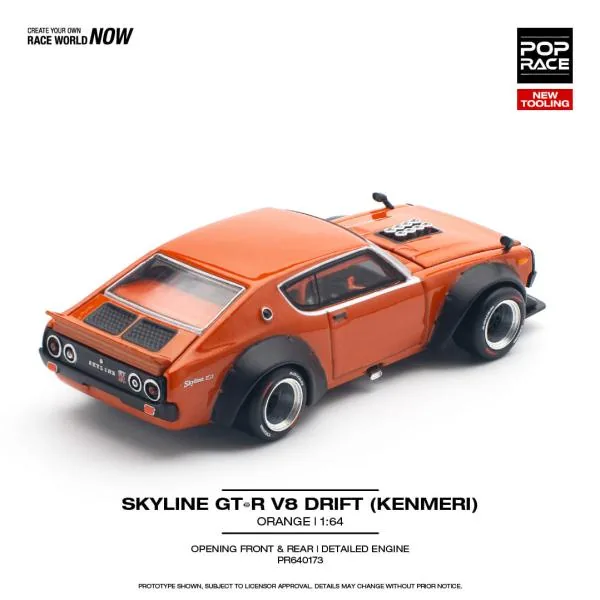 POP RACE POP RACE 1/64 Skyline GT-R V8 Drift KENMERI 橘 圖片 4