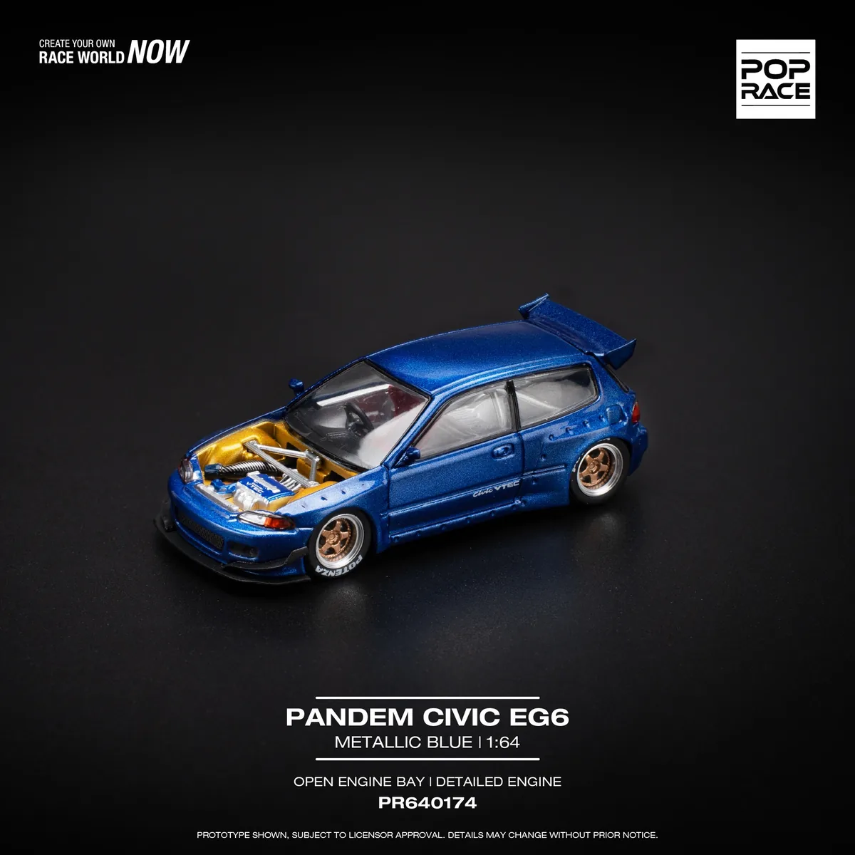POP RACE POP RACE Pandem Civic EG6 Metallic Blue With Open Hood 圖片 2